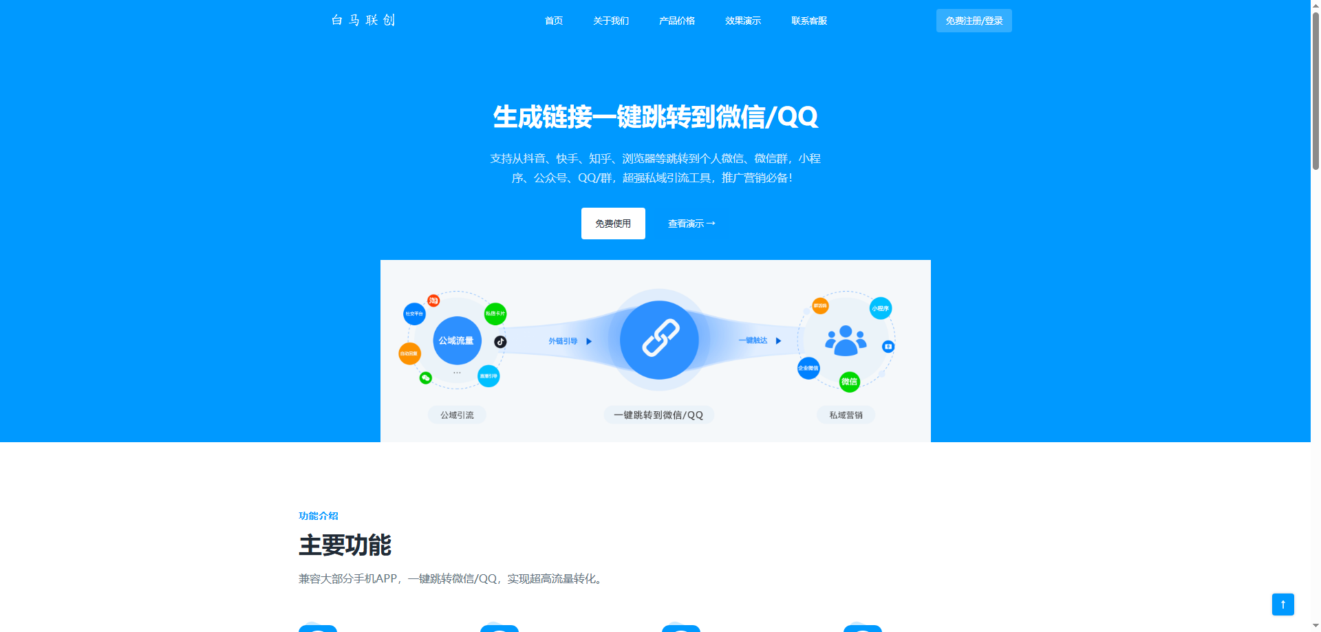 白马联创 外链网站 一键生成链接无风险跳转微信QQ-白马联创